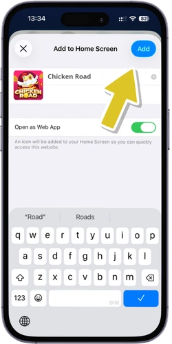Chicken Road iOS - selecting Add to Home Screen option in Safari share menu
