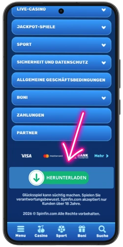 Chicken Road Android – APK-Download-Button in der Spinfin Casino-App antippen