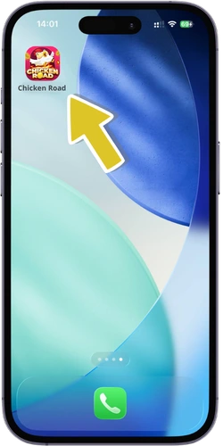 Chicken Road iOS - appuyer sur l'icône du raccourci casino enregistré sur l'écran d'accueil de l'iPhone
