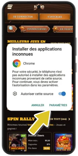 Chicken Road Android - activer l'installation depuis des sources inconnues dans les paramètres Android