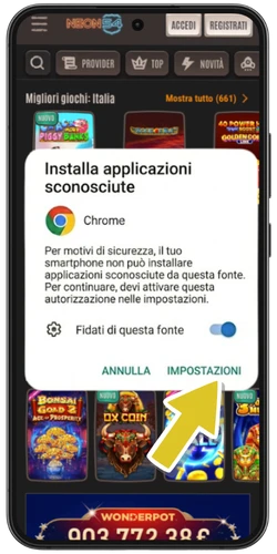 Chicken Road Android - abilitare l'installazione da fonti sconosciute nelle impostazioni Android