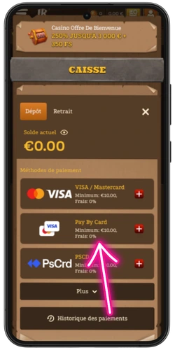 Premier dépôt en EUR sur casino mobile – méthodes de paiement Visa, Mastercard et PsCard