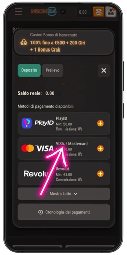 Primo deposito in EUR – metodi di pagamento tra cui PlayID, Visa, Mastercard e Revolut
