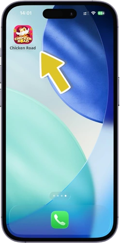 Chicken Road iOS - naciśnięcie ikony skrótu kasyna zapisanego na ekranie głównym iPhone