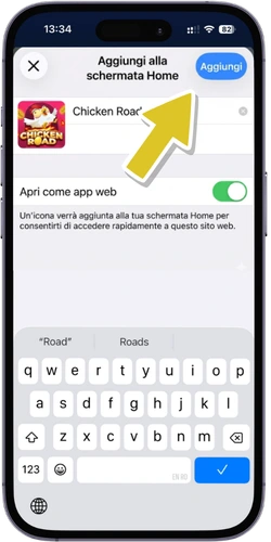Chicken Road iOS - selezionare Aggiungi a schermata Home nel menu condivisione Safari