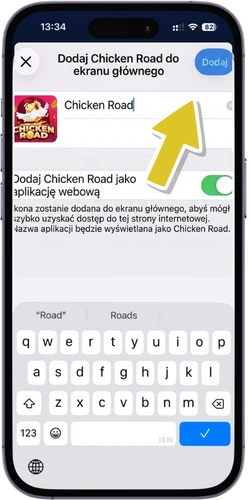 Chicken Road iOS - wybieranie opcji Dodaj do ekranu głównego w menu udostępniania Safari