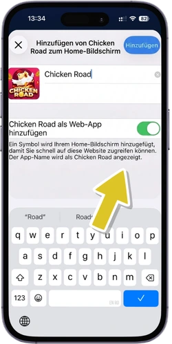 Chicken Road iOS – Zum Home-Bildschirm hinzufügen im Safari-Teilen-Menü auswählen
